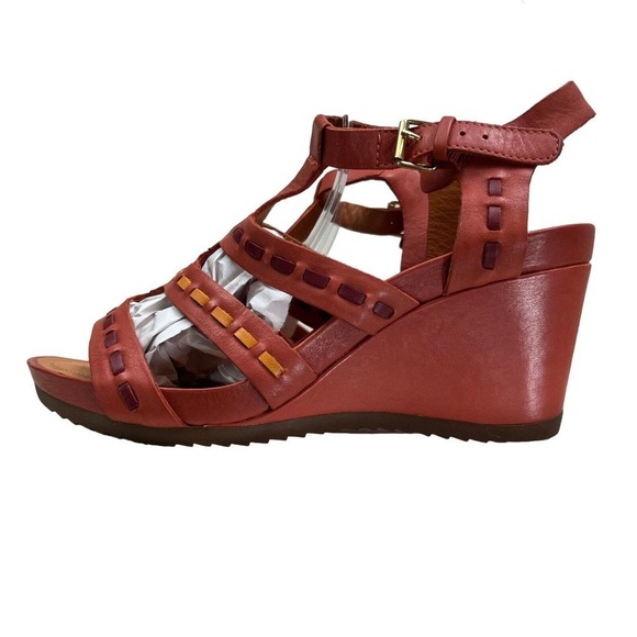 Geox Rorie Wedge‎ Sandal Leather Slingback Ankle Strap Orange Women Size EUR 39 - Picture 3 of 8